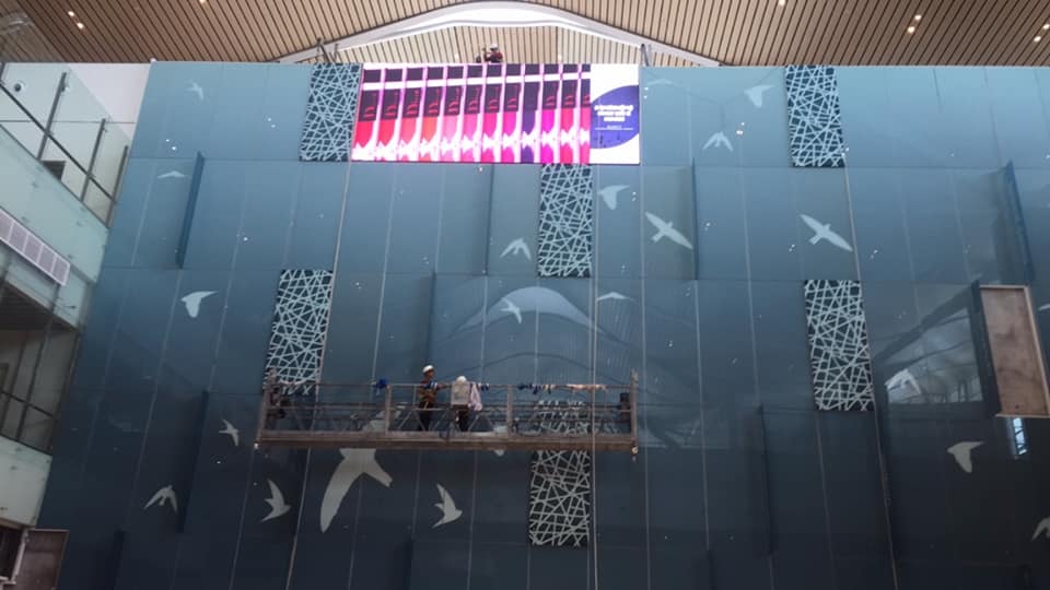 Patterned glass installation at Cam Ranh International Airport
